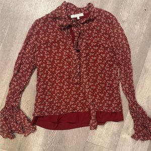 Alexis Red Floral Tie-Neck Long-Sleeve Blouse